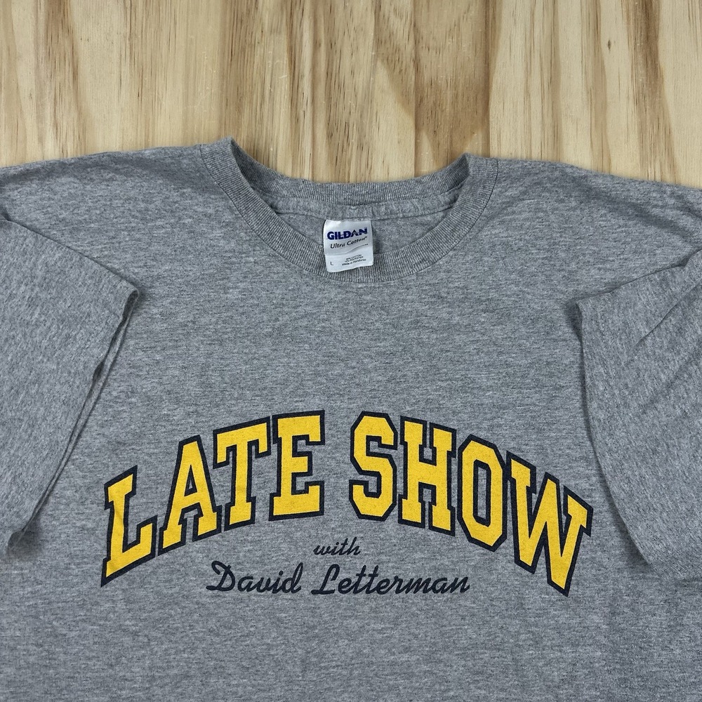 Vintage Y2K David Letterman Men's Large Gray T-Shirt Late Night TV Short Sleeve